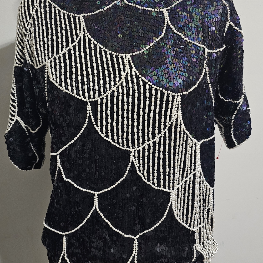Black and White Sequin Women's Top